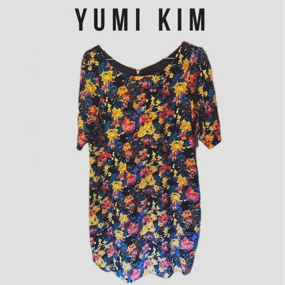 YUMI KIM Black Mini Silk Floral Dress Size 2 =  XS - Picture 1 of 10